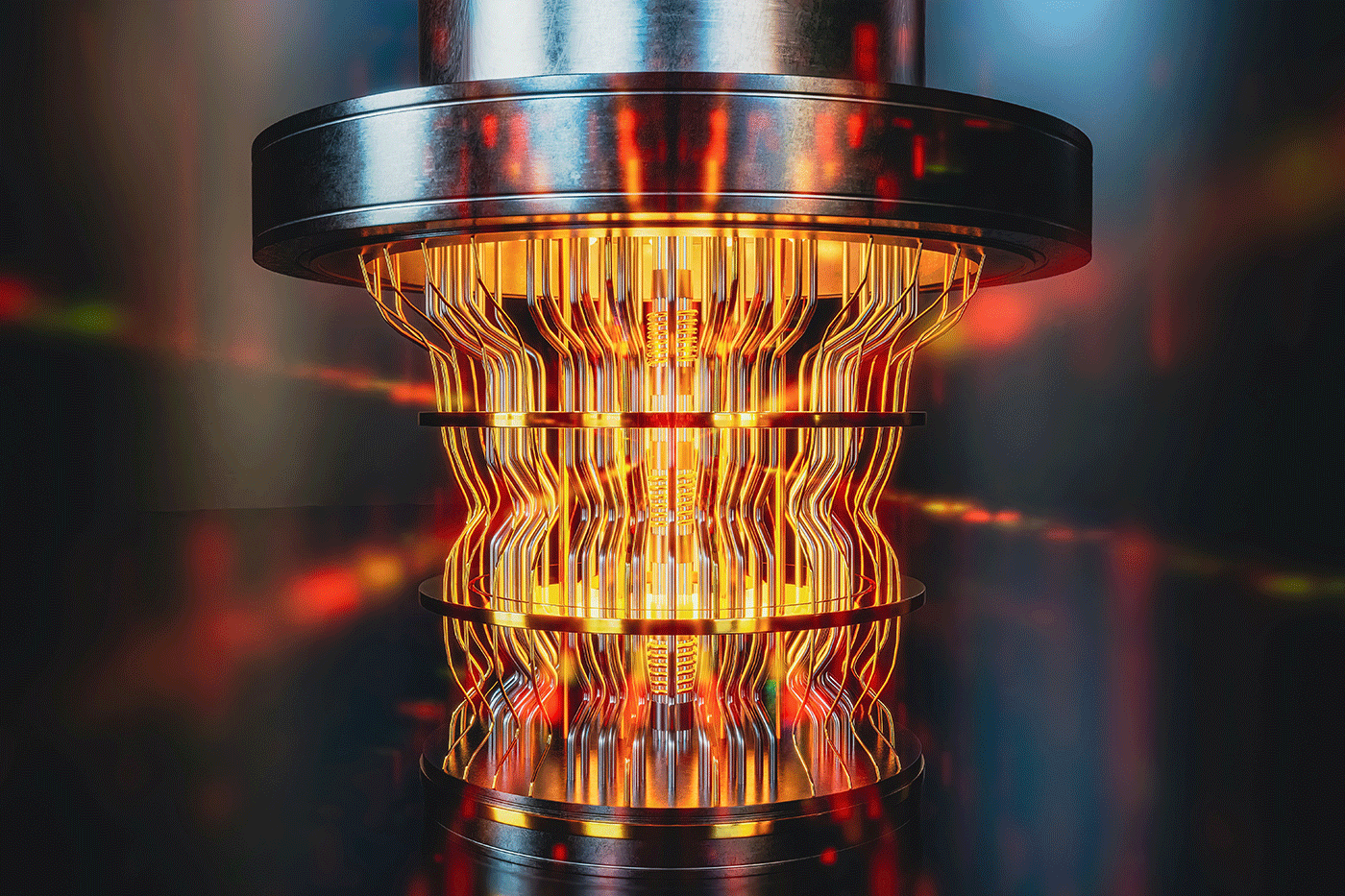 A futuristic glowing quantum computer unit, 3d render