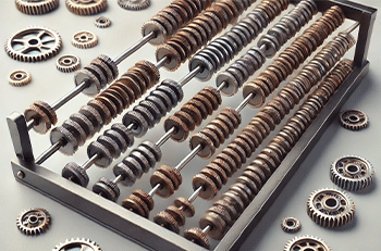 Image of an abacus made out of gears